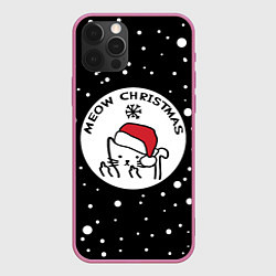 Чехол для iPhone 12 Pro Meow Christmas, цвет: 3D-малиновый