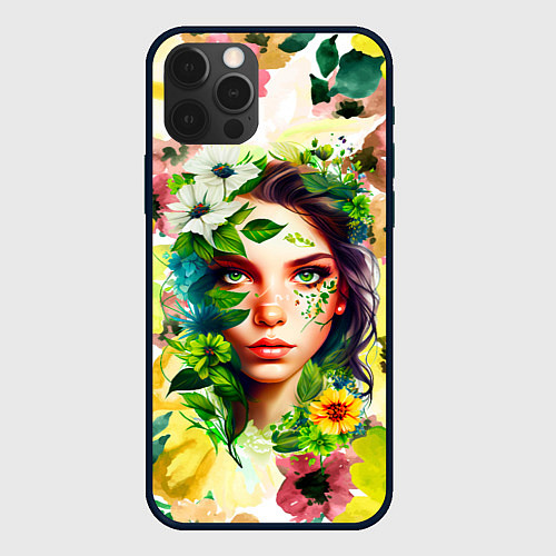 Чехол iPhone 12 Pro Девушка Весна - акварель / 3D-Черный – фото 1