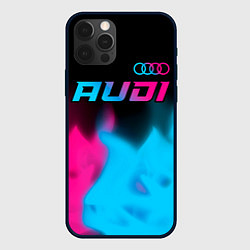 Чехол для iPhone 12 Pro Audi - neon gradient: символ сверху, цвет: 3D-черный