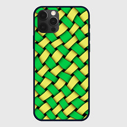 Чехол для iPhone 12 Pro Жёлто-зелёная плетёнка - оптическая иллюзия, цвет: 3D-черный