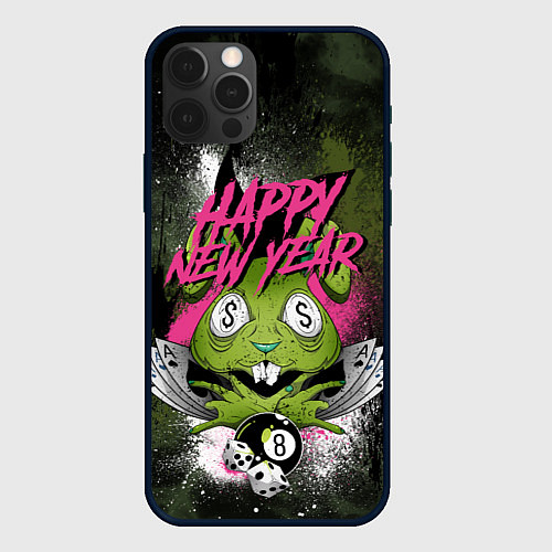 Чехол iPhone 12 Pro Geen rabbit happy new year / 3D-Черный – фото 1