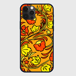Чехол для iPhone 12 Pro Хохлома золотой фон, цвет: 3D-черный