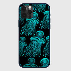 Чехол для iPhone 12 Pro Неоновые медузы, цвет: 3D-черный