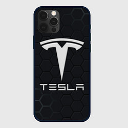 Чехол для iPhone 12 Pro Tesla логотип - матовое стекло, цвет: 3D-черный