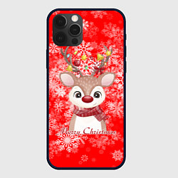 Чехол для iPhone 12 Pro Милый олень и белые снежинки, цвет: 3D-черный