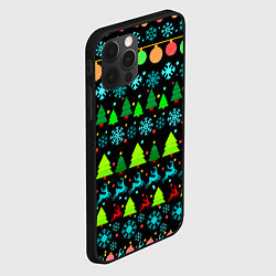 Чехол для iPhone 12 Pro Узор с ёлками и оленями, цвет: 3D-черный — фото 2