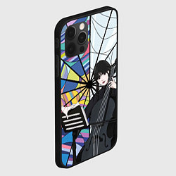 Чехол для iPhone 12 Pro Уэнсдэй играет на виолончели на фоне окна, цвет: 3D-черный — фото 2