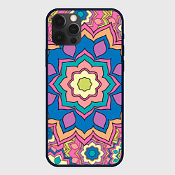 Чехол для iPhone 12 Pro Цветочный разноцветный паттерн, цвет: 3D-черный