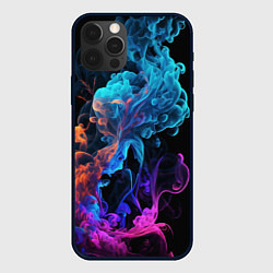 Чехол для iPhone 12 Pro Неоновый цветной дым на черном фоне, цвет: 3D-черный