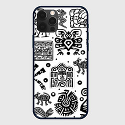 Чехол для iPhone 12 Pro Знаки племени Майя, цвет: 3D-черный