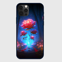 Чехол для iPhone 12 Pro Алая роза в ночном лесу, цвет: 3D-черный