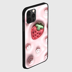 Чехол для iPhone 12 Pro Объемная вдавленная клубника и цветочки, цвет: 3D-черный — фото 2