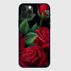 Чехол для iPhone 12 Pro Много красных роз, цвет: 3D-черный