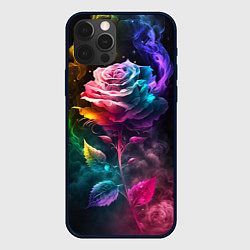 Чехол для iPhone 12 Pro Большая неоновая радужная роза, цвет: 3D-черный