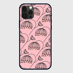 Чехол для iPhone 12 Pro Цветы в стиле бохо на пудрово-розовом фоне, цвет: 3D-черный