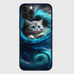 Чехол для iPhone 12 Pro Котик в звездных облаках, цвет: 3D-черный