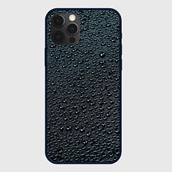 Чехол для iPhone 12 Pro Блестящие мокрые капли на темном чёрном фоне, цвет: 3D-черный