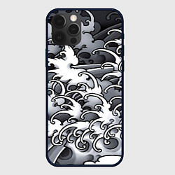 Чехол для iPhone 12 Pro Иредзуми: Черно-белые волны, цвет: 3D-черный