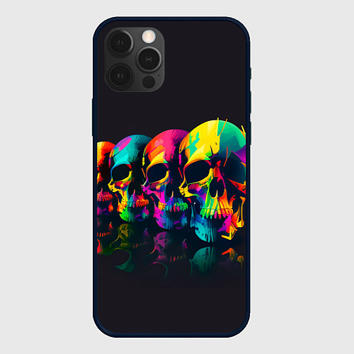 Чехол iPhone 12 Pro Четыре разноцветных черепа / 3D-Черный – фото 1