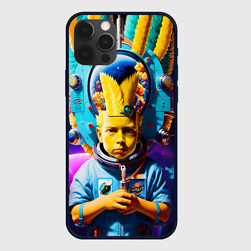 Чехол iPhone 12 Pro Барт Симпсон в космосе - фантазия / 3D-Черный – фото 1
