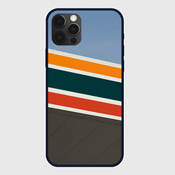 Чехол для iPhone 12 Pro Оранжевые и белые абстрактные полосы, цвет: 3D-черный