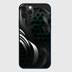 Чехол для iPhone 12 Pro Объемные бирюзовые плиты и черные линии, цвет: 3D-черный