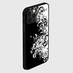 Чехол для iPhone 12 Pro Черно-белые цветы и колибри, цвет: 3D-черный — фото 2