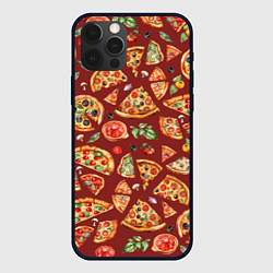 Чехол для iPhone 12 Pro Кусочки пиццы ассорти - акварельный паттерн, цвет: 3D-черный