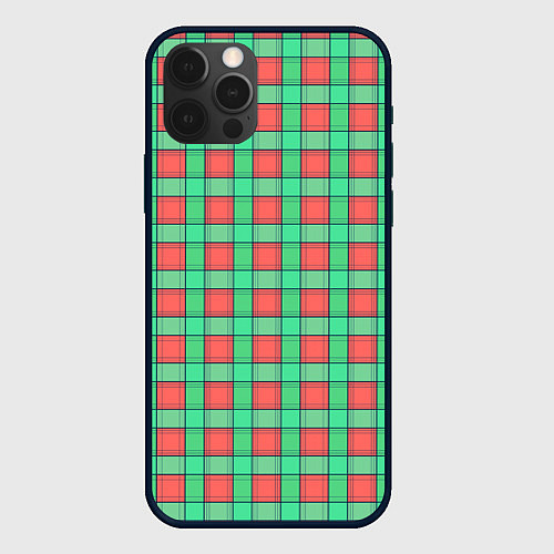 Чехол iPhone 12 Pro Клетчатый зелено -оранжевый паттерн / 3D-Черный – фото 1