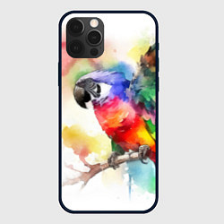 Чехол для iPhone 12 Pro Разноцветный акварельный попугай, цвет: 3D-черный