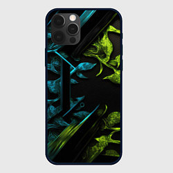 Чехол для iPhone 12 Pro Зеленые и синие абстрактные листья, цвет: 3D-черный