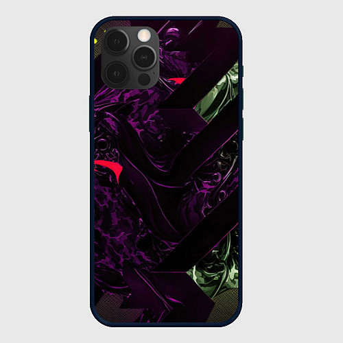 Чехол iPhone 12 Pro Фиолетовая текстура с зелеными вставками / 3D-Черный – фото 1