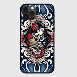 Чехол для iPhone 12 Pro Irezumi style: девушка и синие узоры, цвет: 3D-черный