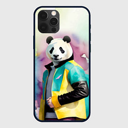 Чехол для iPhone 12 Pro Прикольный панда в модной куртке, цвет: 3D-черный