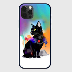 Чехол для iPhone 12 Pro Чёрная кошечка с сердечком на груди, цвет: 3D-черный