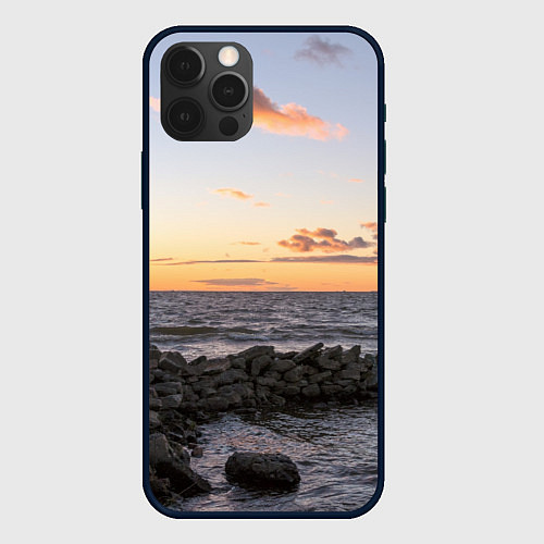 Чехол iPhone 12 Pro Закат солнца на Финском заливе / 3D-Черный – фото 1
