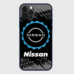 Чехол для iPhone 12 Pro Nissan в стиле Top Gear со следами шин на фоне, цвет: 3D-черный