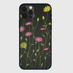 Чехол для iPhone 12 Pro Полевые цветочки на темном фоне, цвет: 3D-черный
