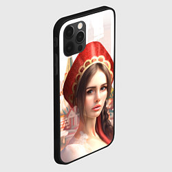 Чехол для iPhone 12 Pro Девушка в кокошнике с косой - кремль, цвет: 3D-черный — фото 2
