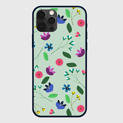 Чехол для iPhone 12 Pro Цветы, веточки и листья, цвет: 3D-черный