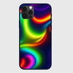 Чехол для iPhone 12 Pro Неоновые радужные разводы, цвет: 3D-черный