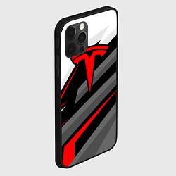 Чехол для iPhone 12 Pro Tesla - красная линия, цвет: 3D-черный — фото 2