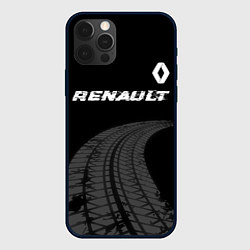 Чехол для iPhone 12 Pro Renault speed на темном фоне со следами шин: симво, цвет: 3D-черный