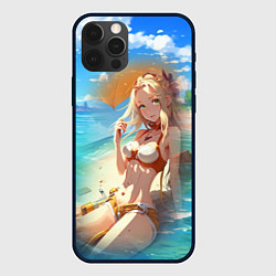 Чехол для iPhone 12 Pro Девушка загарает на пляже, цвет: 3D-черный