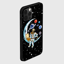 Чехол для iPhone 12 Pro Skeleton astronaut eats pizza while sitting on the, цвет: 3D-черный — фото 2