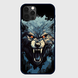 Чехол для iPhone 12 Pro Blue black wolf, цвет: 3D-черный