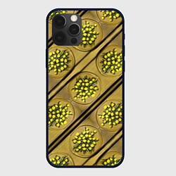 Чехол для iPhone 12 Pro Лютики-цветочки деревянная текстура, цвет: 3D-черный