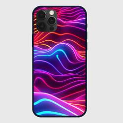 Чехол для iPhone 12 Pro Цветные неоновые волны, цвет: 3D-черный
