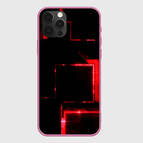 Чехол iPhone 12 Pro Красная неоновая геометрия / 3D-Малиновый – фото 1