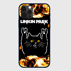 Чехол для iPhone 12 Pro Linkin Park рок кот и огонь, цвет: 3D-черный